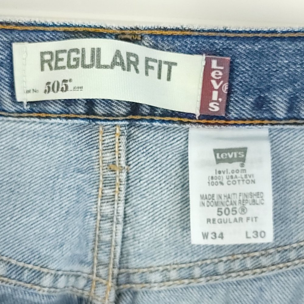 Levi's 505 Denim Jeans Men's 34x30 Blue With Fade Distressed Destroyed - Picture 14 of 15